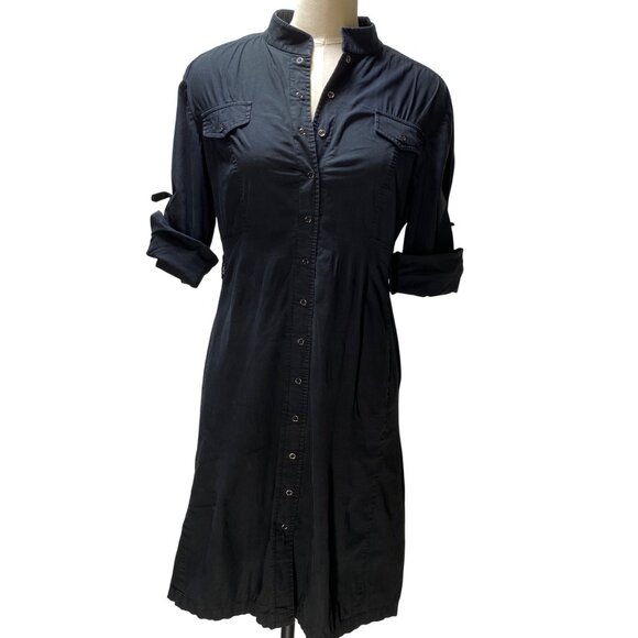 Tahari Arthur S Levine Black Long-Sleeve Button-Up Shirt Dress Pockets Y2K 90s - Picture 1 of 10